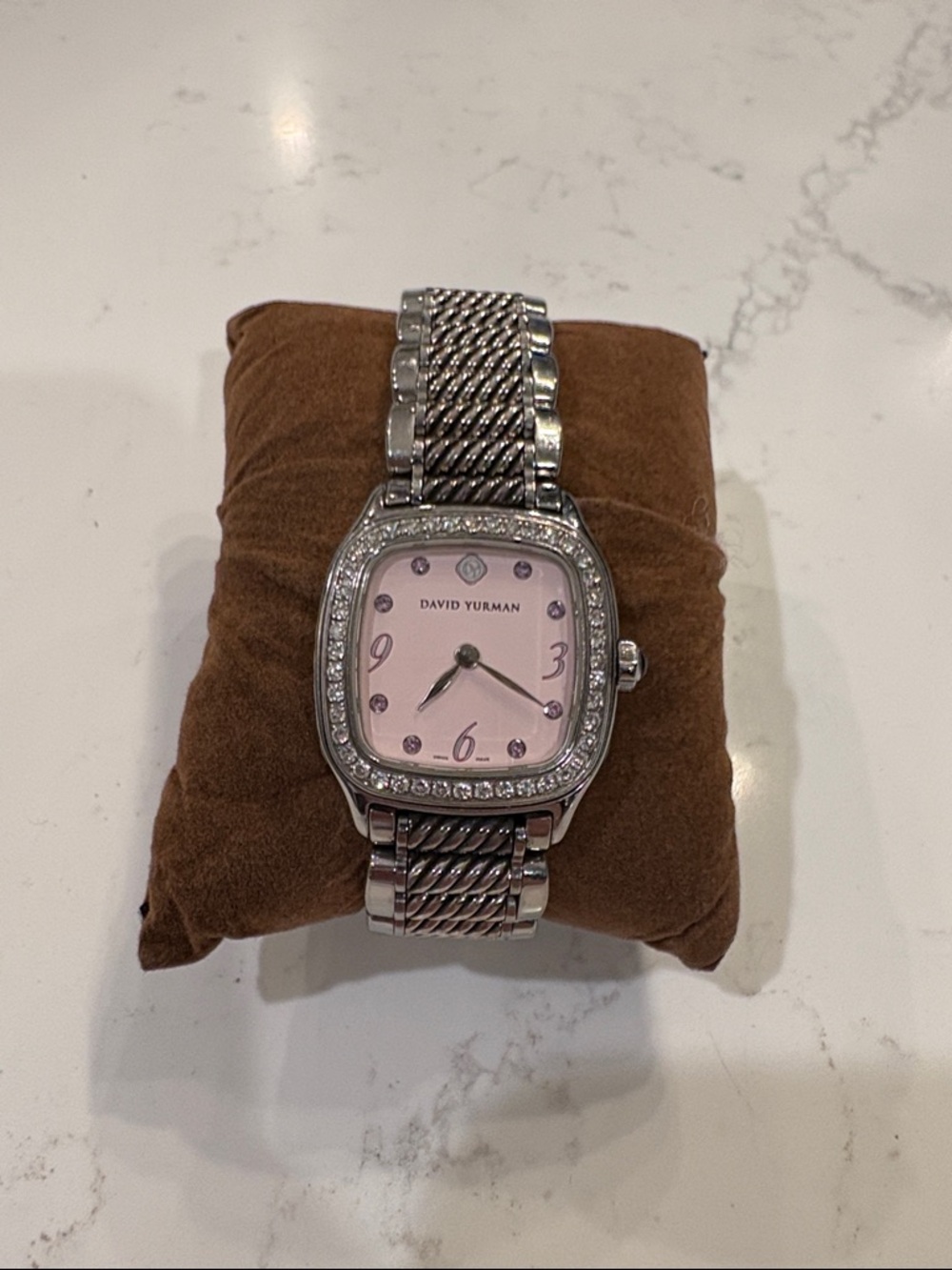 David Yurman Silver Cable-Link Watch with Pink Dial